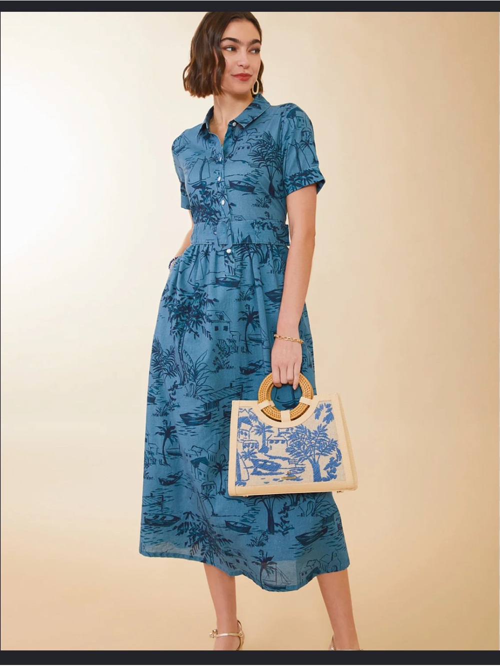 Spartina 449 Blue Printed Button-Front Dress - Picture 7 of 7